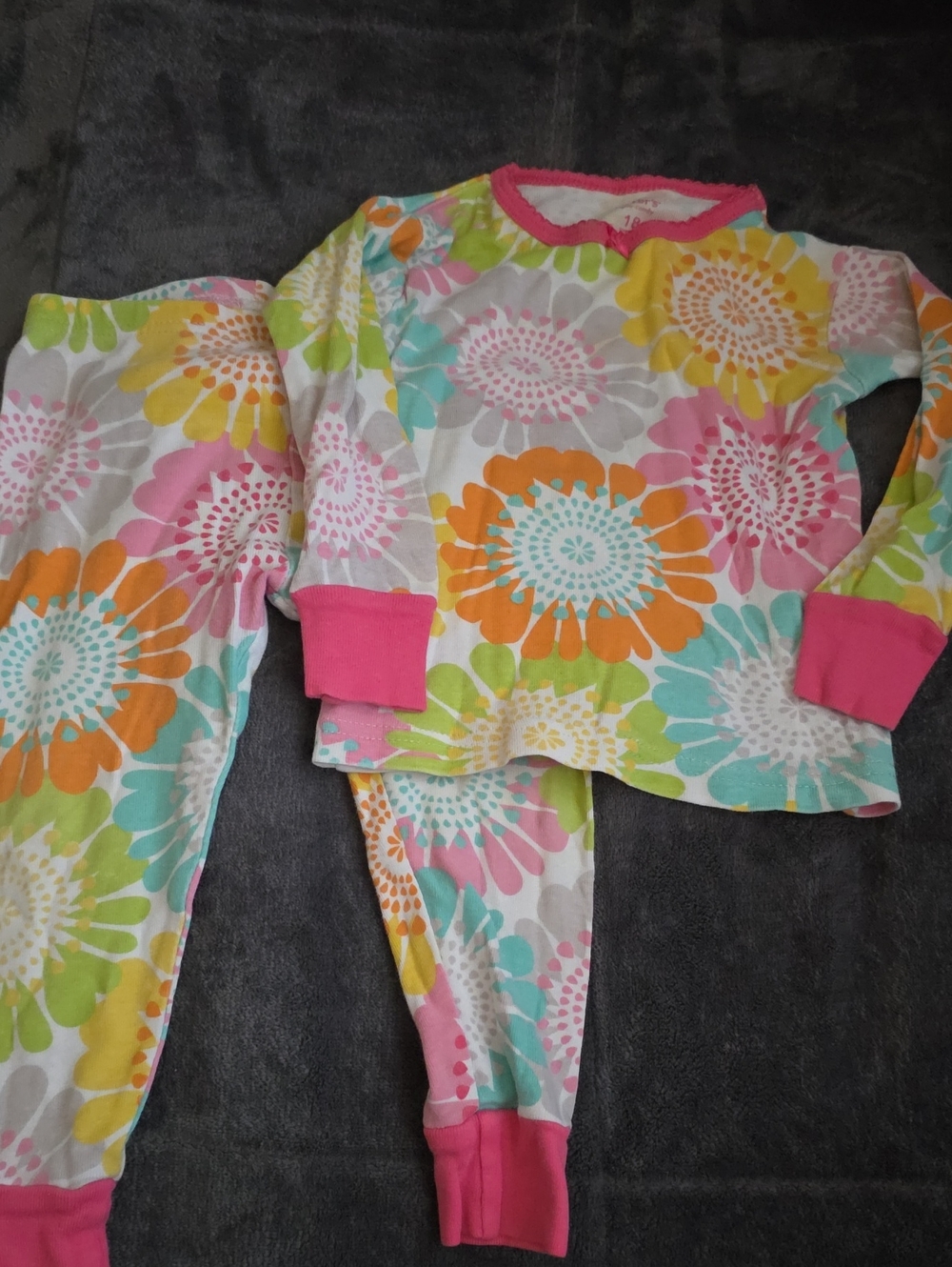 Carter's Multicolor Floral Pajama Set with Pink Trim 18m